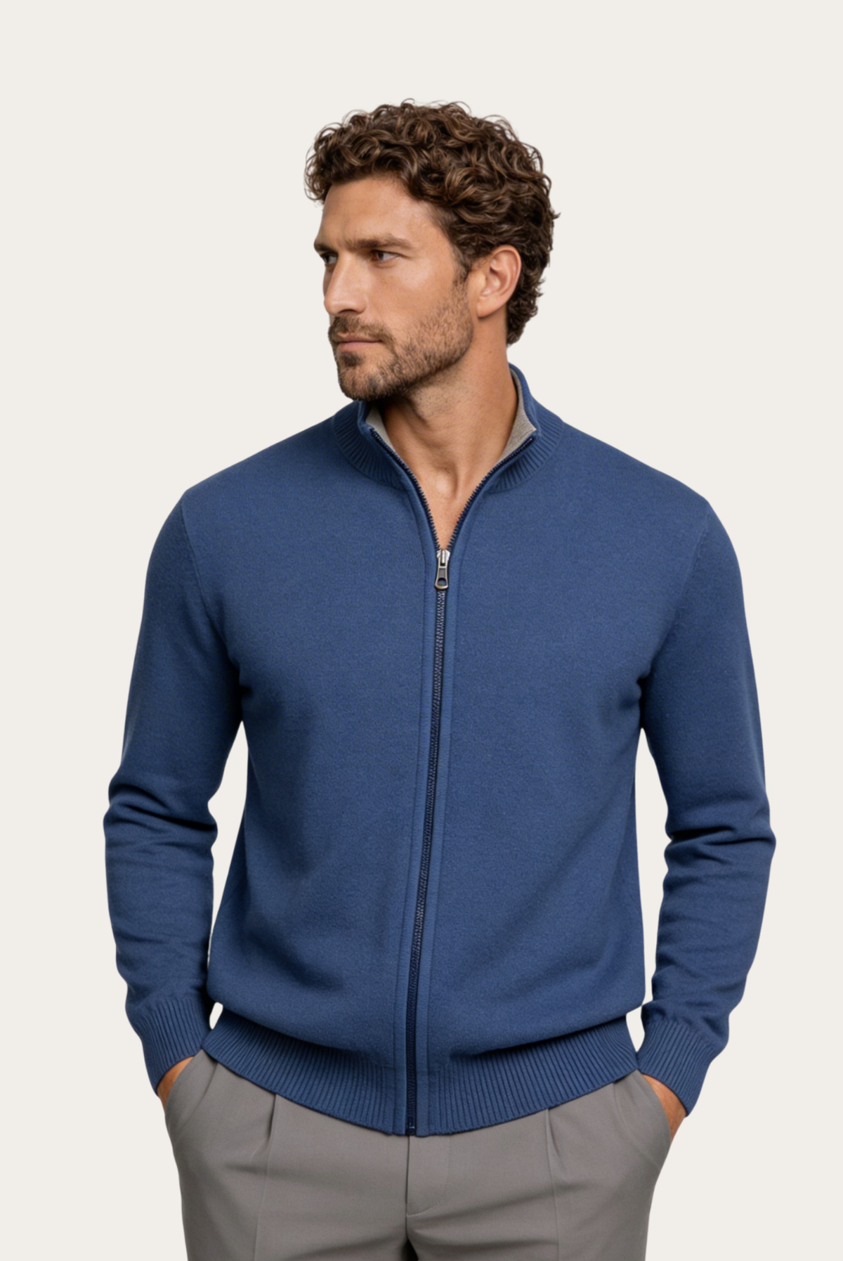 Lacivert Mavi Inside-Out Cashmere Hırka 1